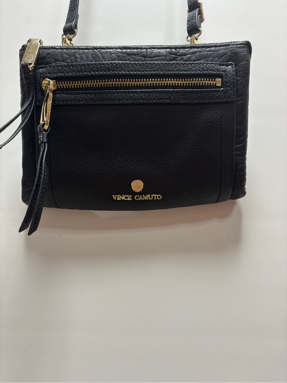 Vince Camuto Black Pebbled Leather Crossbody with Gold Hardware